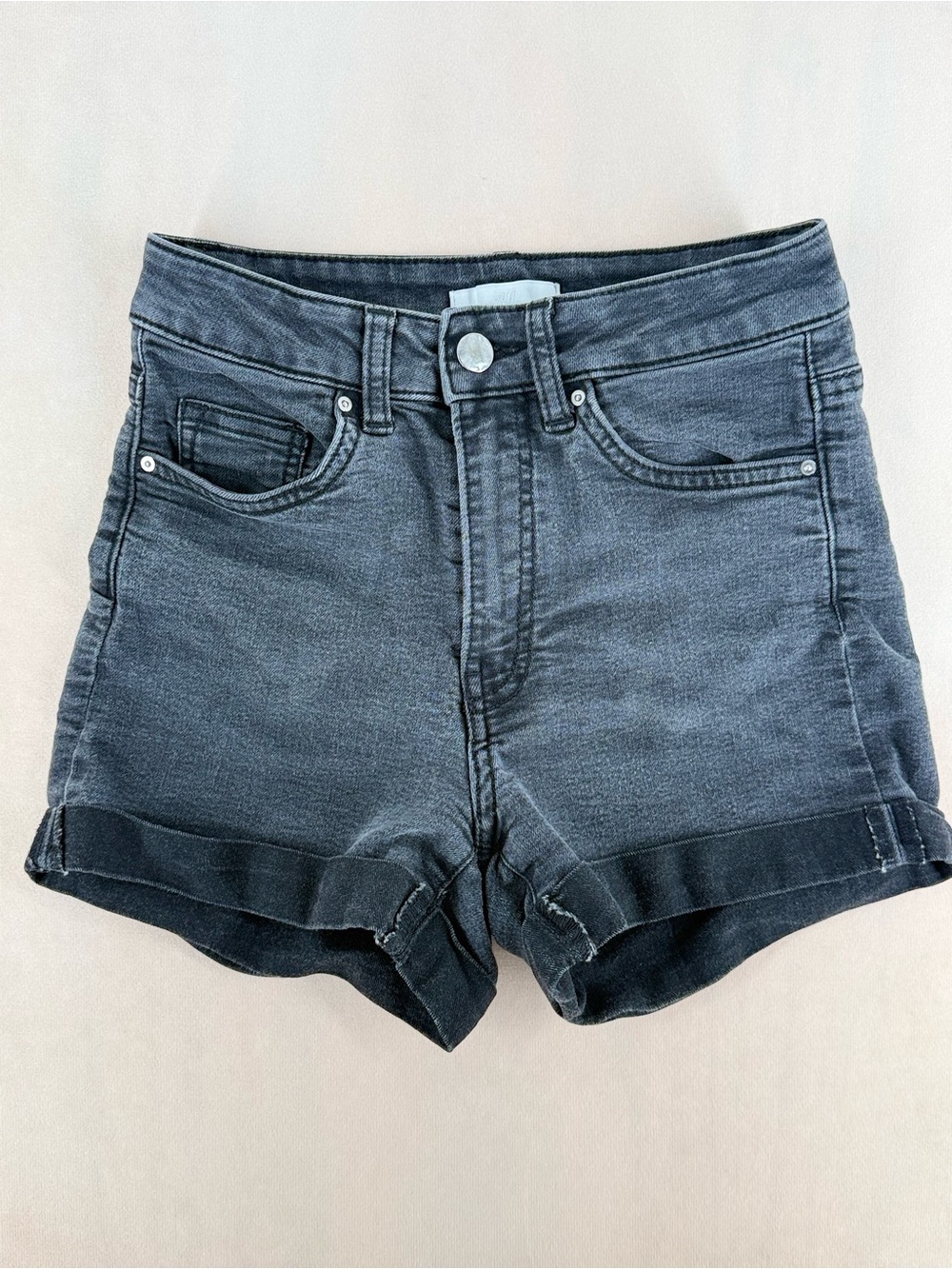 H&M Black Acid Wash High Rise Denim Shorts Size 2